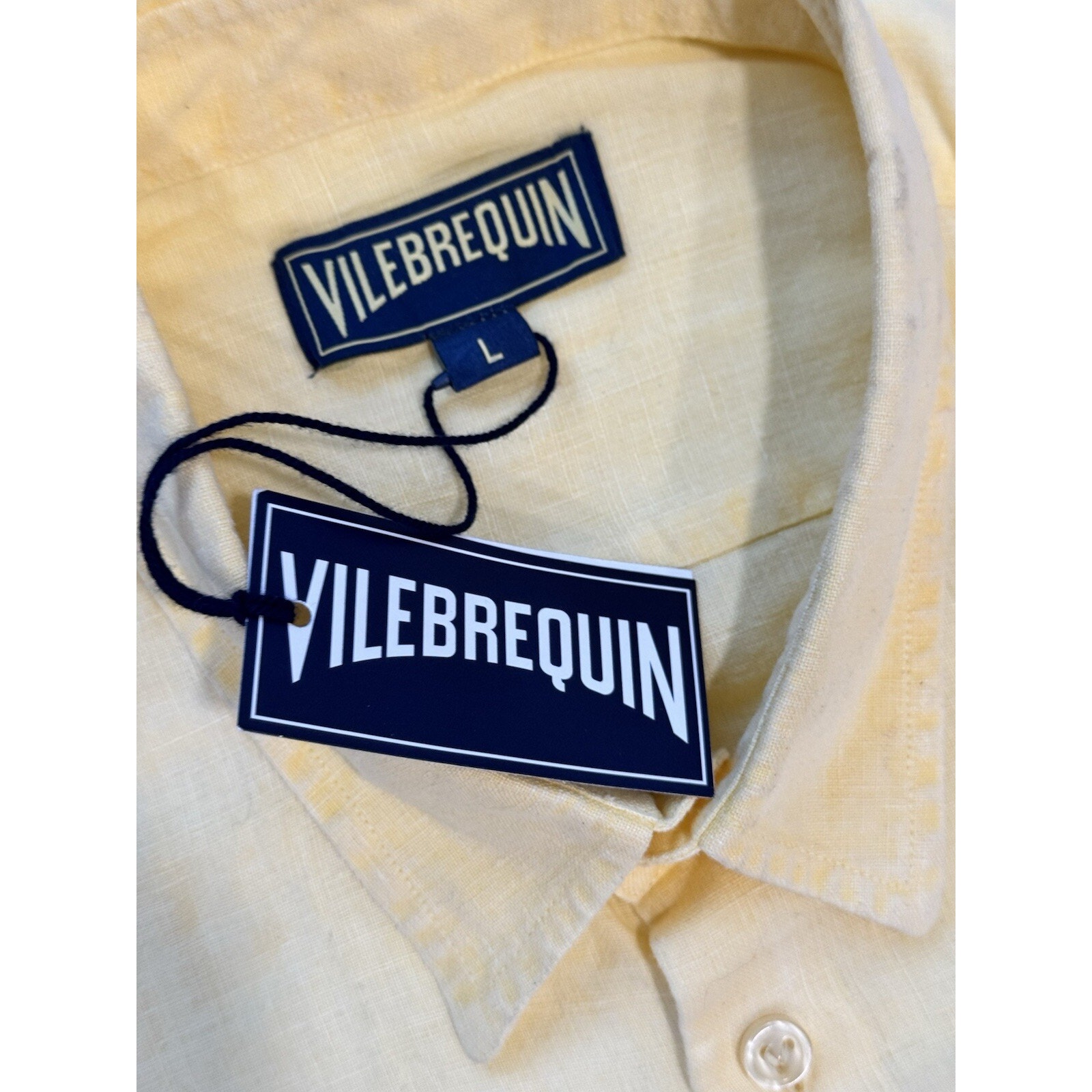 Vilebrequin Linen Shirt Mens Large Yellow Caroubis Long Sleeve Button